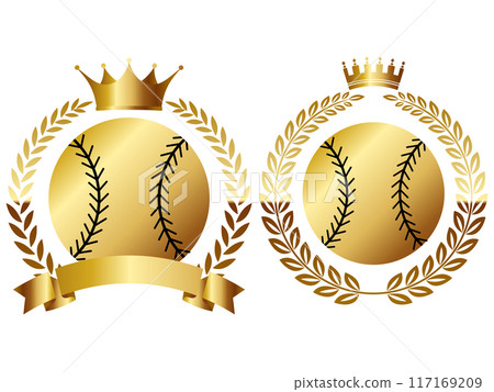 Set of 2 baseball emblems, gold Set of 2 baseball emblems, gold 117169209