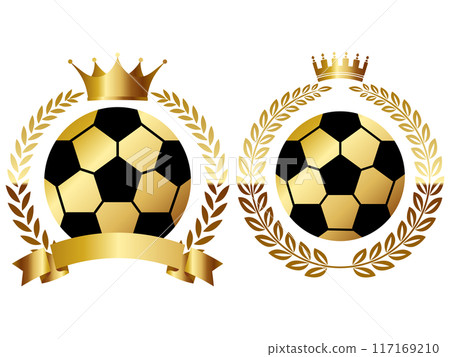 Set of 2 soccer ball emblems, gold 117169210