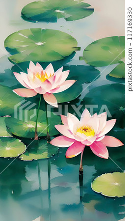 This tranquil scene in ponds, lakes, and slow-moving rivers 117169330