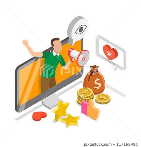 3D Isometric Flat Vector Illustration of Positive PR, Public Relations Strategies. Item 3 117169480