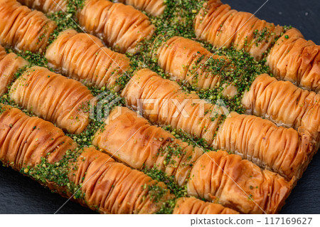 Traditional Turkish dessert baklava with walnut 117169627