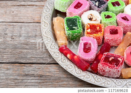 Turkish delight candy . Rahat lokum photography Turkish delight candy . Rahat lokum photography 117169628