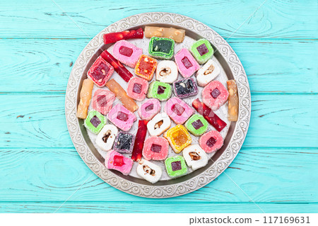 Turkish delight candy . Rahat lokum photography 117169631