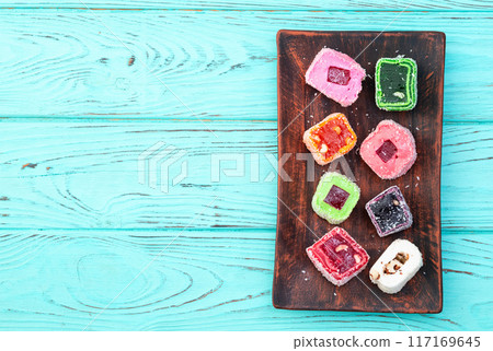 Turkish delight candy . Rahat lokum photography 117169645
