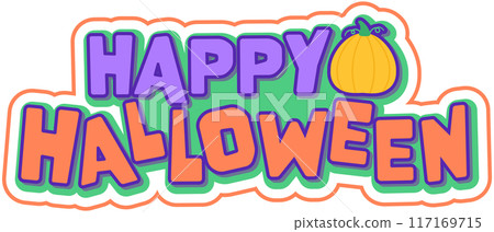 Kid hand drawn cute and colorful happy halloween elements typography 117169715