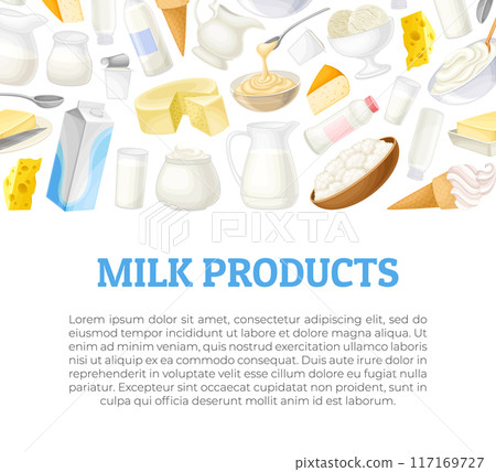 Milk Product Banner Design with Fresh Dairy Food Vector Template Milk Product Banner Design with Fresh Dairy Food Vector Template 117169727