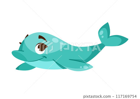 Dolphin Sea Animal with Fins Swimming in Ocean Vector Illustration 117169754