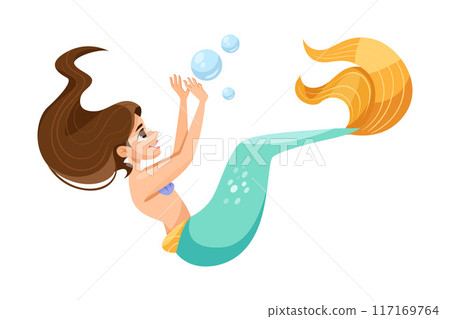 Pretty Mermaid Character with Fish Tail and Female Body Vector Illustration Pretty Mermaid Character with Fish Tail and Female Body Vector Illustration 117169764
