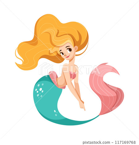 Pretty Mermaid Character with Fish Tail and Female Body Vector Illustration 117169768