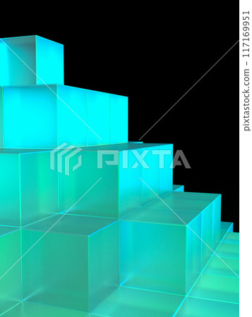3D illustration of a pyramid made of fantastically glowing cubes 3D illustration of a pyramid made of fantastically glowing cubes 117169951