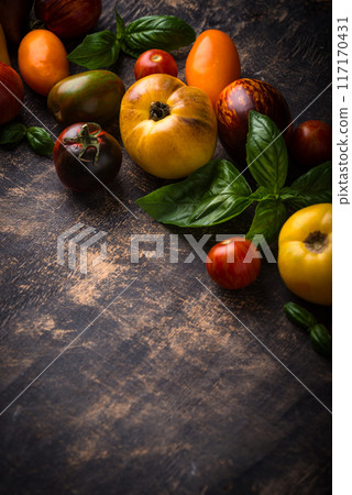 Assortment of different color tomatoes Assortment of different color tomatoes 117170431