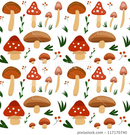 Seamless pattern illustration with mushrooms and plants Seamless pattern illustration with mushrooms and plants 117170740