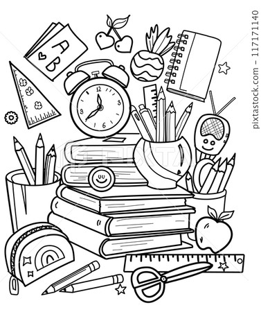 back to school, school,office stationery,coloring page  117171140