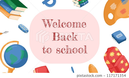 Childrens cute school poster. Back to school. Usable for your flyer, template, post, bussiness. 117171354
