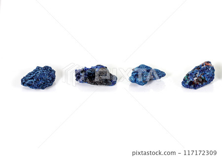 Macro mineral stone Malachite and Azurite against white background 117172309