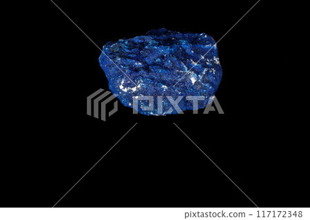 Macro mineral stone Azurite in siltstone against black background 117172348