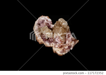 Macro mineral stone Pink Amethyst on a black background Macro mineral stone Pink Amethyst on a black background 117172352