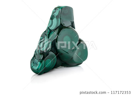 Malachite macro mineral stone on a white background Malachite macro mineral stone on a white background 117172353