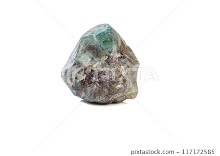 macro mineral stone alexandrite bluish - green with fluorescent light on a white background 117172585