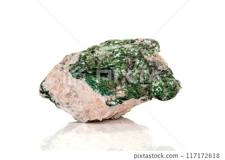 Macro mineral stone Fuchsite on a white background Macro mineral stone Fuchsite on a white background 117172618