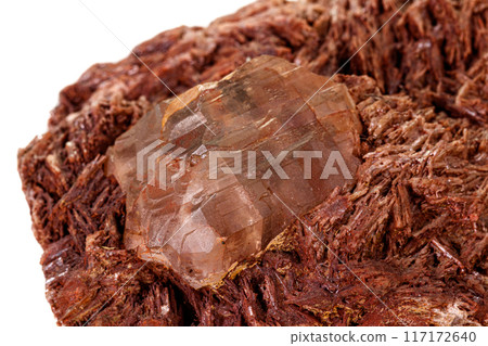 Macro stone Topaz mineral in rock on a white background 117172640