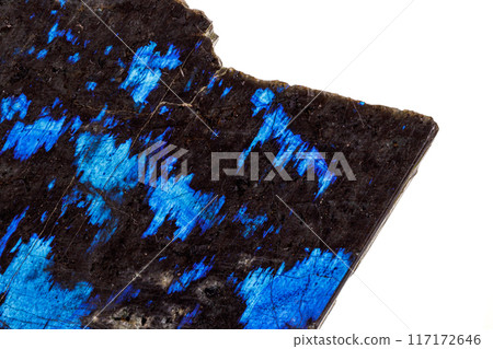Macro of a stone Labradorite mineral on a white background Macro of a stone Labradorite mineral on a white background 117172646