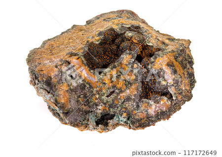 Macro stone mineral quartz with chlorite on a white background Macro stone mineral quartz with chlorite on a white background 117172649