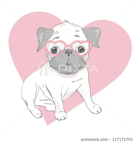 Funny puppies of french bulldog. Vector funny french bulldog, puppy cute, pet drawing sketch illustration 117172703