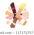 Multicultural hands support each other. lovers meeting, partnership, support, friendship friends hands, agreement, hand in hand flat vector illustration 117172757