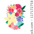 Beautiful spring flowers in the shape of eight. Number eight with spring flowers and congratulatory inscription. Bright greeting card design. 117172758