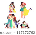 Happy friends hug set. Partners embrace with love, support. Bonding relationship concept. 117172762