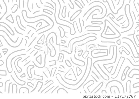 Gray zig zags seamless pattern. Aztec ethnic design. Geometric motif. Light gray on white prints for textiles. Abstract tribal sketch. Vector illustration 117172767