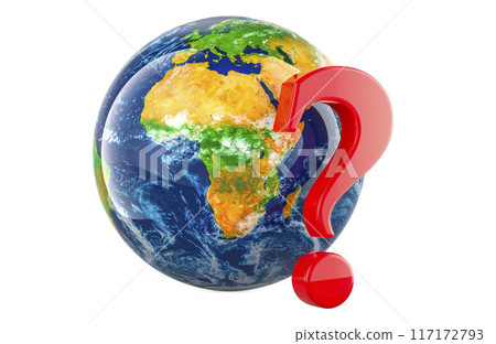 Question Mark with Earth Globe, 3D rendering Question Mark with Earth Globe, 3D rendering 117172793
