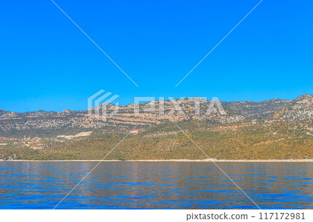 View of the Taurus mountains and the Mediterranean sea near Demre, Antalya province in Turkey 117172981