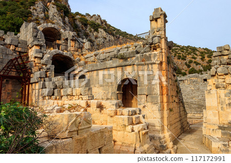 Ruins of ancient Greek-Roman theatre of Myra in Demre, Antalya province in Turkey 117172991