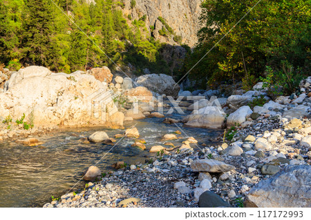 View of a mountain river in Kesme Bogaz canyon, Antalya province in Turkey 117172993