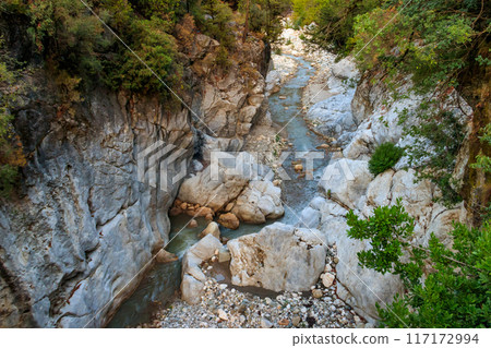 View of a mountain river in Kesme Bogaz canyon, Antalya province in Turkey View of a mountain river in Kesme Bogaz canyon, Antalya province in Turkey 117172994