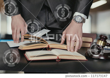 Legal research by a lawyer in the office. Legal research by a lawyer in the office. 117173147