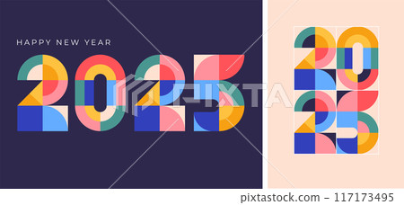 Happy New Year 2025. Geometrical modern style design, concept illustration, banner, poster and Happy New Year 2025. Geometrical modern style design, concept illustration, banner, poster and 117173495