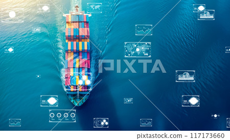 An image of global logistics utilizing the power of digital technology. An image of global logistics utilizing the power of digital technology. 117173660