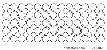 Meta balls pattern. Fluid drops or amorphous shapes background. Organic blobs or chemical compounds isolated on white background. Trendy abstract wallpaper. Vector outline illustration Meta balls pattern. Fluid drops or amorphous shapes background. Organic blobs or chemical compounds isolated on white background. Trendy abstract wallpaper. Vector outline illustration 117174029