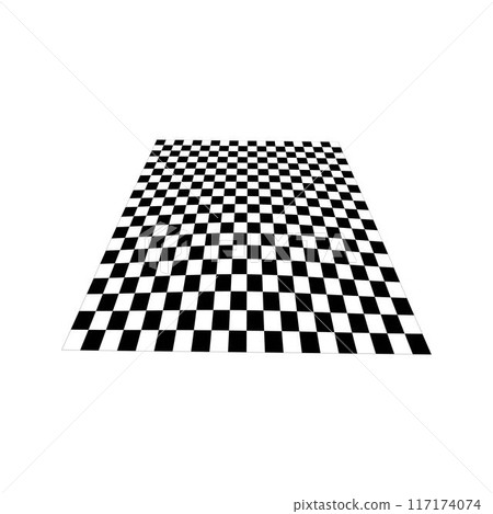 Distorted checkered plane in perspective. Warped tile floor. Curvatured checkerboard texture. Convex board with black and white squared pattern. Gravity phenomenon. Vector graphic illustration Distorted checkered plane in perspective. Warped tile floor. Curvatured checkerboard texture. Convex board with black and white squared pattern. Gravity phenomenon. Vector graphic illustration 117174074