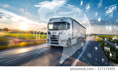 High-tech logistics concept with virtual data interfaces 117174405
