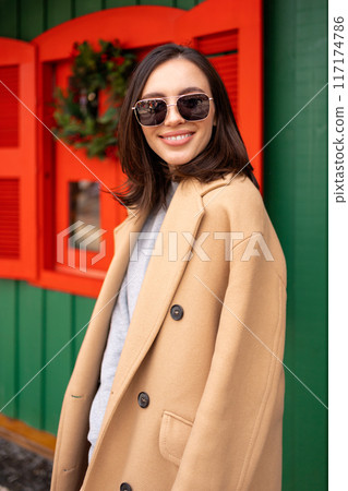Middle age woman outdoors on Christmas market 117174786