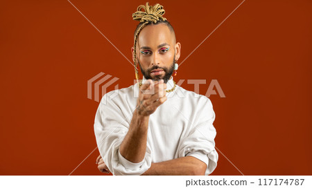 African american gay points index finger at camera 117174787
