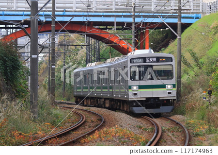 Tokyu 1000 series train running leisurely on the Tokyu Ikegami Line_Photo taken on November 12, 2022 117174963