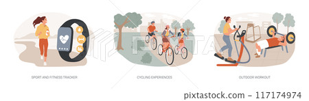 Active lifestyle isolated concept vector illustration set. Active lifestyle isolated concept vector illustration set. 117174974