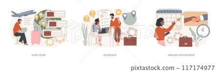 International employment isolated concept vector illustration set. International employment isolated concept vector illustration set. 117174977