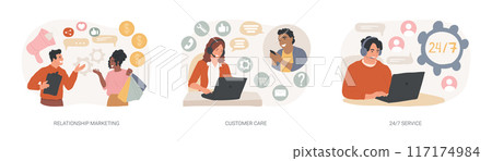Customer loyalty isolated concept vector illustration set. 117174984