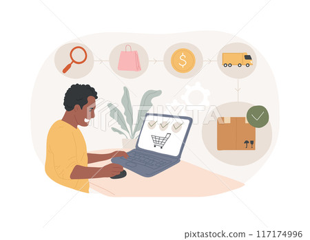E-Commerce order processing isolated cartoon vector illustrations. E-Commerce order processing isolated cartoon vector illustrations. 117174996